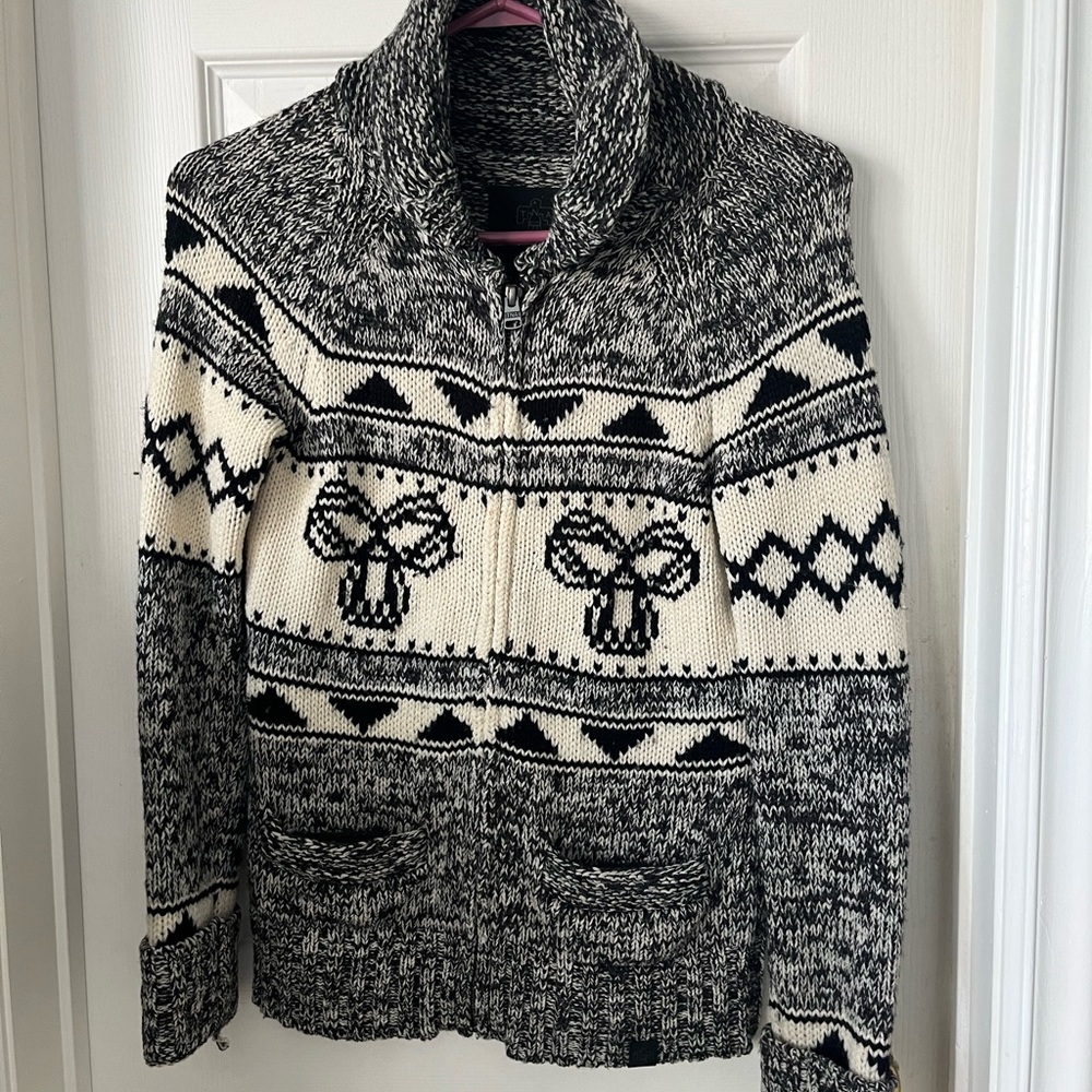 TNA Black and White Lambs Wool Sweater